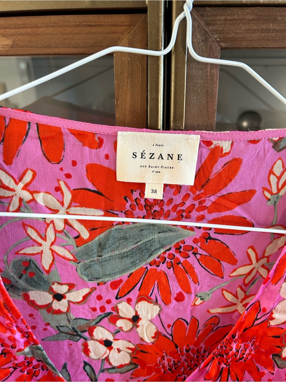 Sézane 100% Silk Pink Floral V-Neck Women's Blouse - Picture 5 of 14